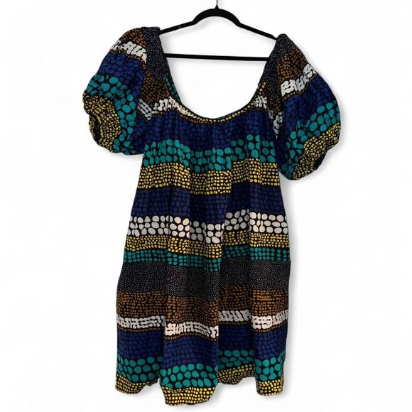 Source Unknown Dresses & Skirts - GrassFields Puff Sleeve Dress 2X Bold African Print Smocked Babydoll Mini Africa